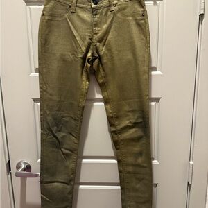 DL1961 Emma Skinny Jeans Women’s 26 Metallic Gold Coated Stretch Denim USA‎